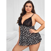 Women Sexy Plus Size Sexy Leopard Lace Patchwork Sleeveless Pajamas Dress