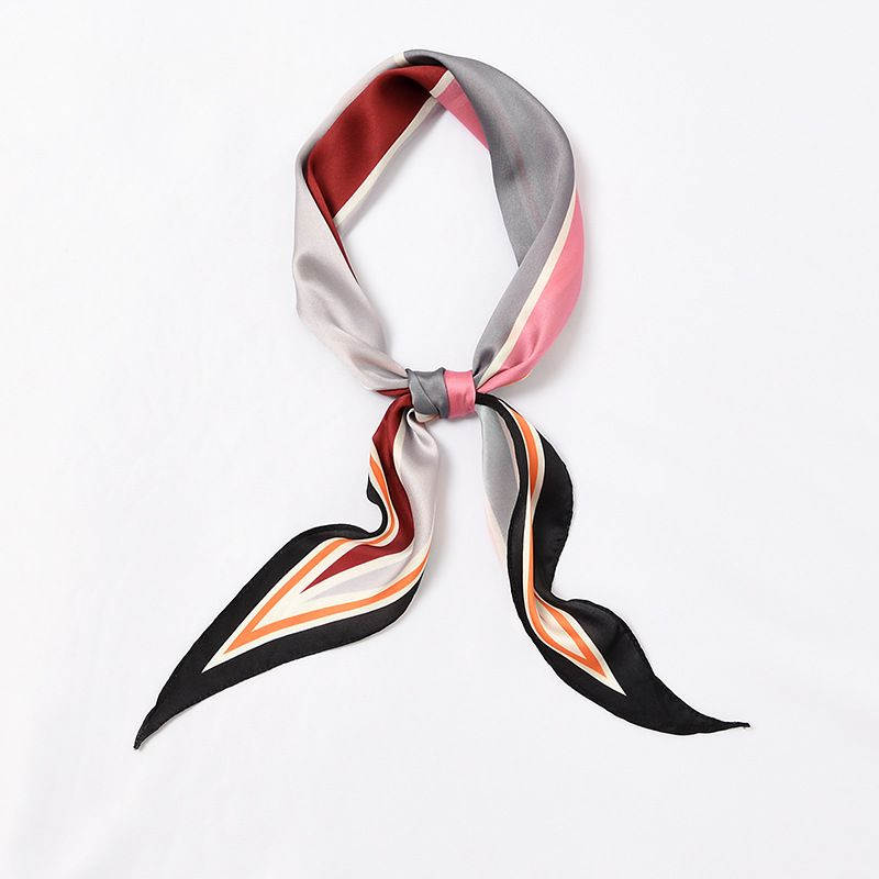 Chic Women Multicolor Patchwork Design Satin Slim Scarf