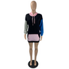 Women Casual Color Blocking Hooded Dress
