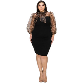 Women'S Sexy Leopard Print Mesh Stitching Plus Size Dress