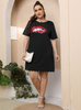 Plus Size Women Casual Sequin Lips Pattern Wavy Hem Short Sleeve Basic Dress