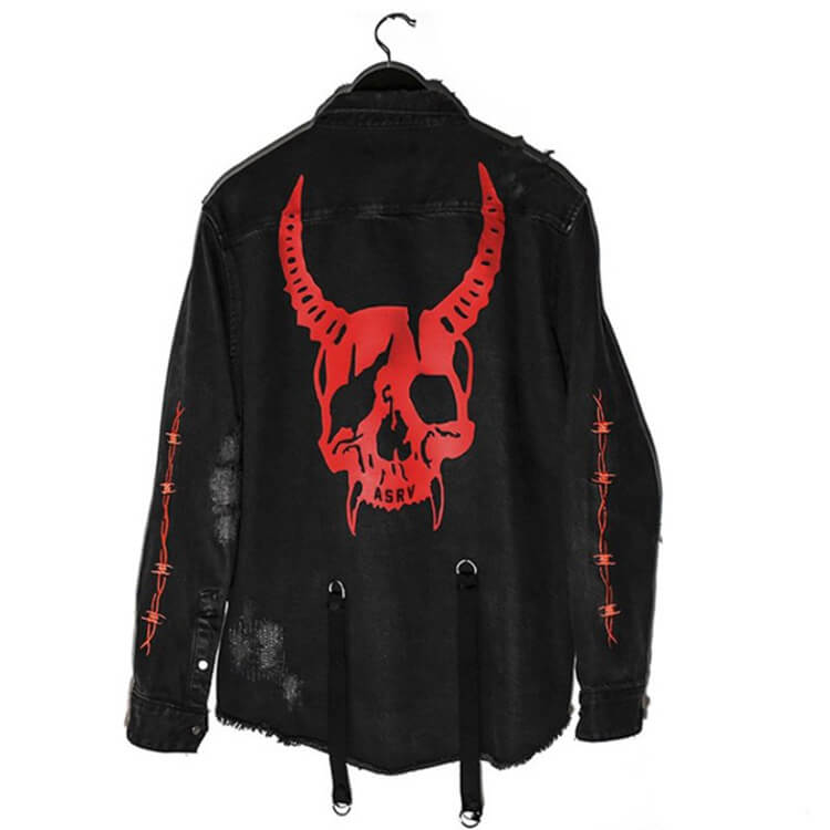 Men Creative Graphic Printing Loose Long Sleeve Denim Jacket