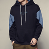 Men Casual Hooded Long-Sleeved Blue Stitching Hoodies