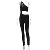 Women Summer Athleisure Solid Color Sexy Cut Out One-Shoulder Slim Fit Sports Fitness Jumpsuits