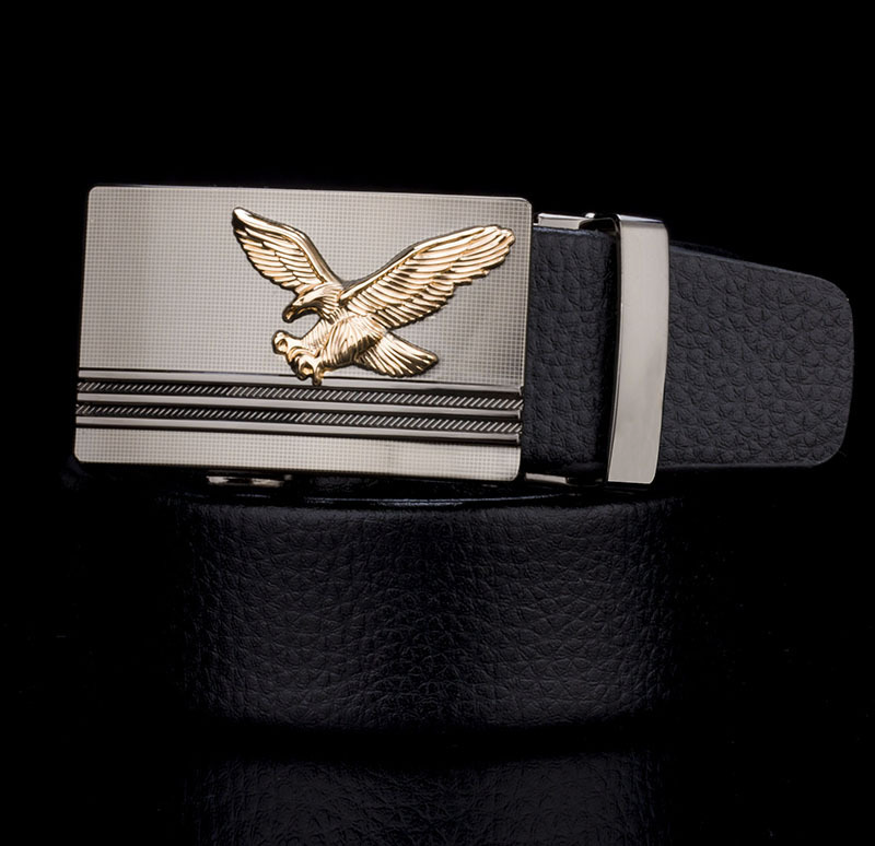 Men Fashion Eagle Pattern Automatic Buckle Layer Leather Belt