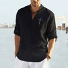Men Fashion Solid Color Long Sleeve Loose Cotton Linen Collar Shirt