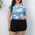 Plus Size Women White Cloud Print Casual Short-Sleeved Crop Top