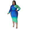 Women Round Neck Gradient Dress