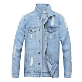 Men Cotton Ripped Denim Jacket