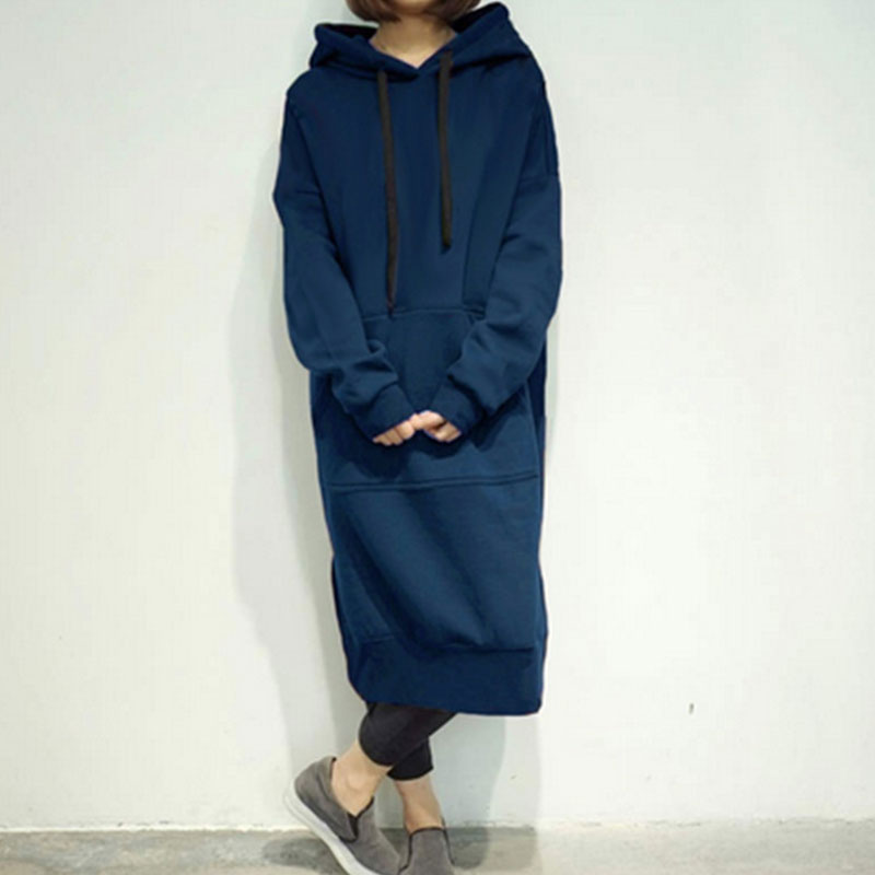 Women Long Sleeve Hooded Sweatshirt-Style Casual Dress
