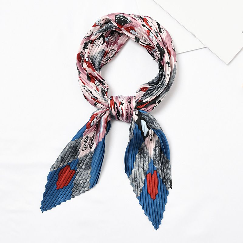 Popular Multicolor Printed Design Pleated Satin Scarve