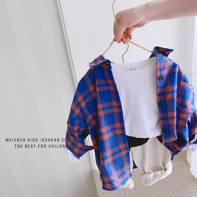 Children Kids Toddlers Boys Plaid Long-Sleeved Shirt