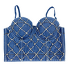 Women Fashion Rhinestone Denim Camisole Corset