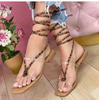 Plus Size Women Fashion Square Toe Low Heel Wrap Strap Flat Sandals