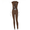 Summer Women Solid Color Sleeveless Hollow Sports Fitness Jumpsuit