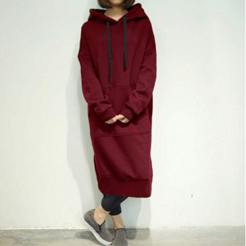 Women Long Sleeve Hooded Sweatshirt-Style Casual Dress