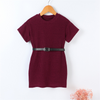Children Kids Baby Fashion Girls Casual Short Sleeve Solid Color Round Neck Dress