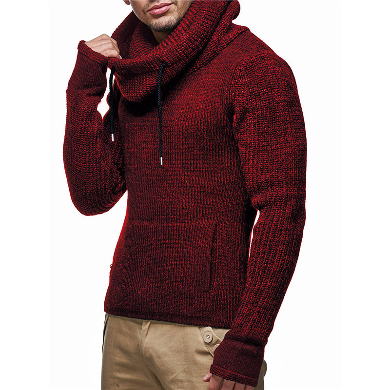 Men Autumn Winter Turtleneck Pullover Pocket Knitwear