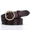 Women Classic Retro All-Match Leather Light Body Round Buckle Simple Circle Pin Belts