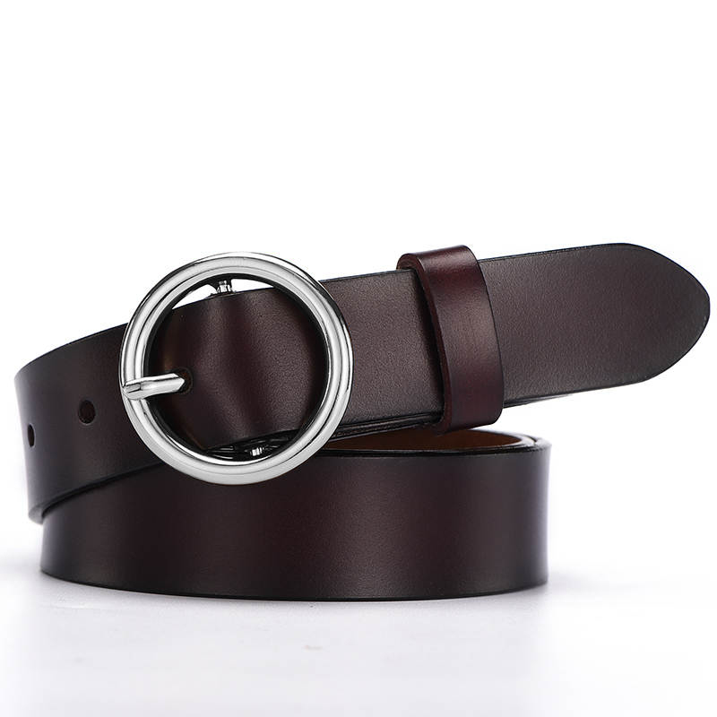 Women Classic Retro All-Match Leather Light Body Round Buckle Simple Circle Pin Belts