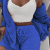 S-3XL 3 Pcs/Sets Solid Tank Top Long-Sleeve Coat And Shorts Plush Set