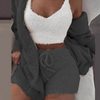 S-3XL 3 Pcs/Sets Solid Tank Top Long-Sleeve Coat And Shorts Plush Set