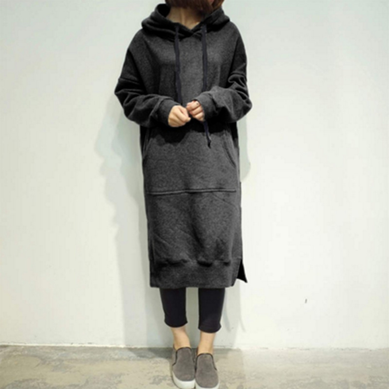 Women Long Sleeve Hooded Sweatshirt-Style Casual Dress