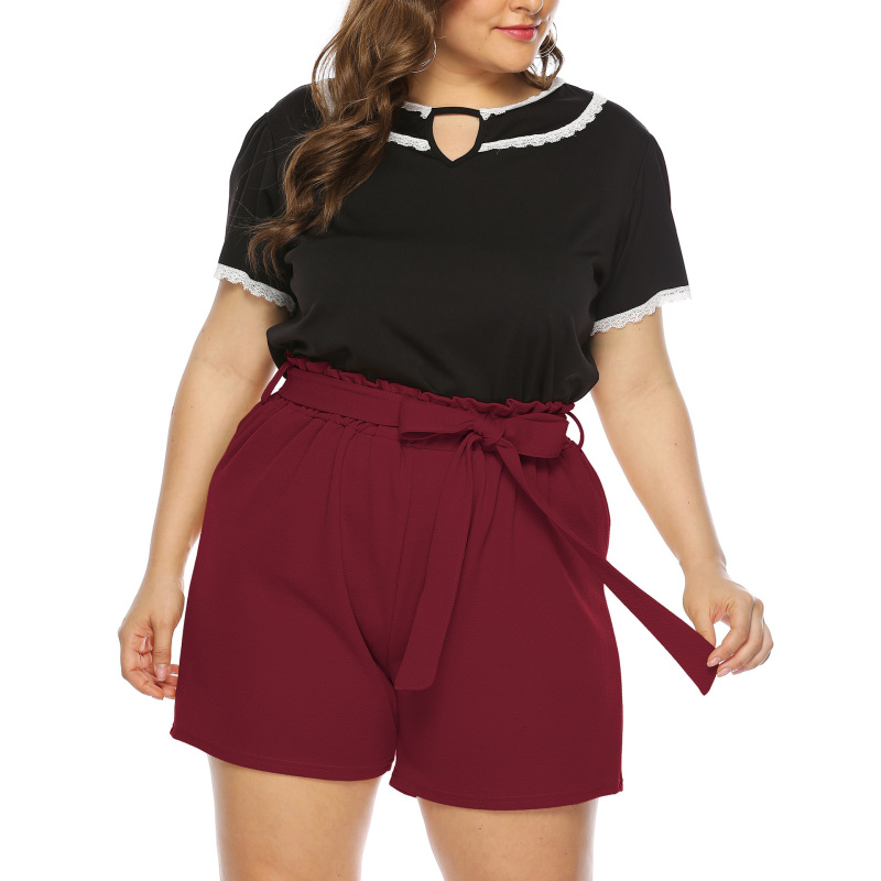 Women Plus-Size Bowknot Casual Summer Vacation Straight-Leg Shorts