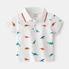 Kids Boys Cute Cartoon Dinosaur Coconut Tree Car All Over Print Lapel Short Sleeve T-Shirt