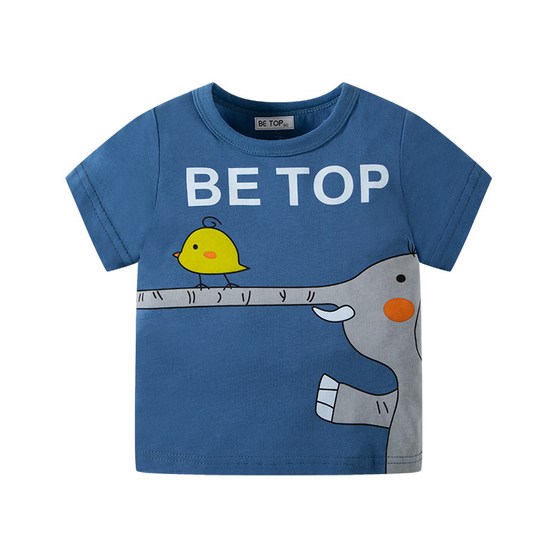 Kids Boys Cute Cartoon Animal Round Neck Short-Sleeved T-Shirt