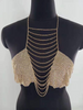 Women Simple Rhinestone Inlaid Cloth Tassel Chain Linked Halter Top Body Chain