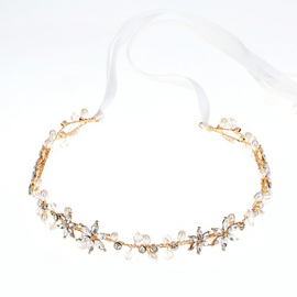 Women Rhinestone Flower Decoration Ribbon Hairband