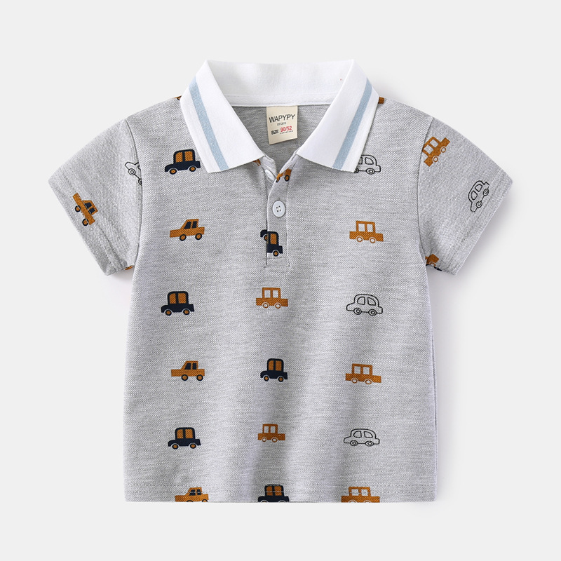 Children Kids Toddlers Fashion Boys Car Print Short Sleeve Polo Shirt