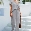 Summer Solid Color Casual V-Neck Short-Sleeved Sports Top And Pants 2pcs/Sets