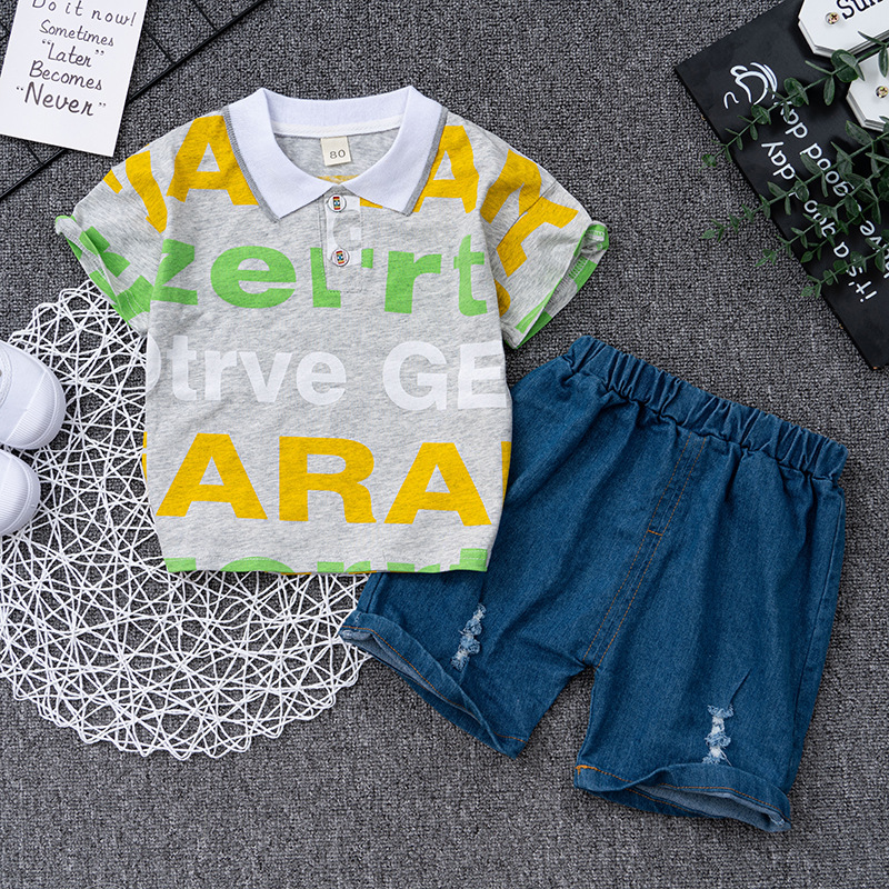 Children Kids Baby Fashion Boys Short Sleeve Letter Print T-Shirt And Shorts 2pcs Set