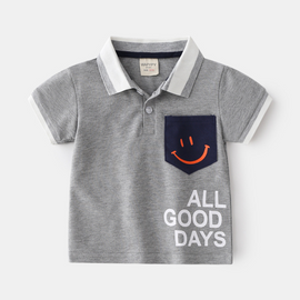 Children Kids Baby Fashion Boys Short Sleeve Cartoon Letter Smile Print Lapel Casual Basic T-Shirt