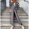 Autumn Winter Long Cardigan Striped Women Knitted Sweater Coat