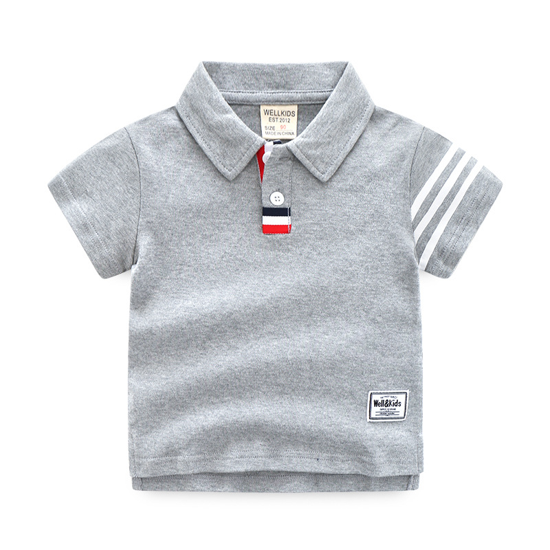 Kids Boys Basic Lapel Stripe Short Sleeve Polo Shirt Casual T-Shirt