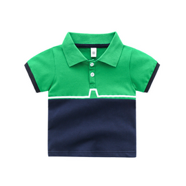 Kids Boys Basic Lapel Short Sleeve Stripe Color Blocking Casual T-Shirt