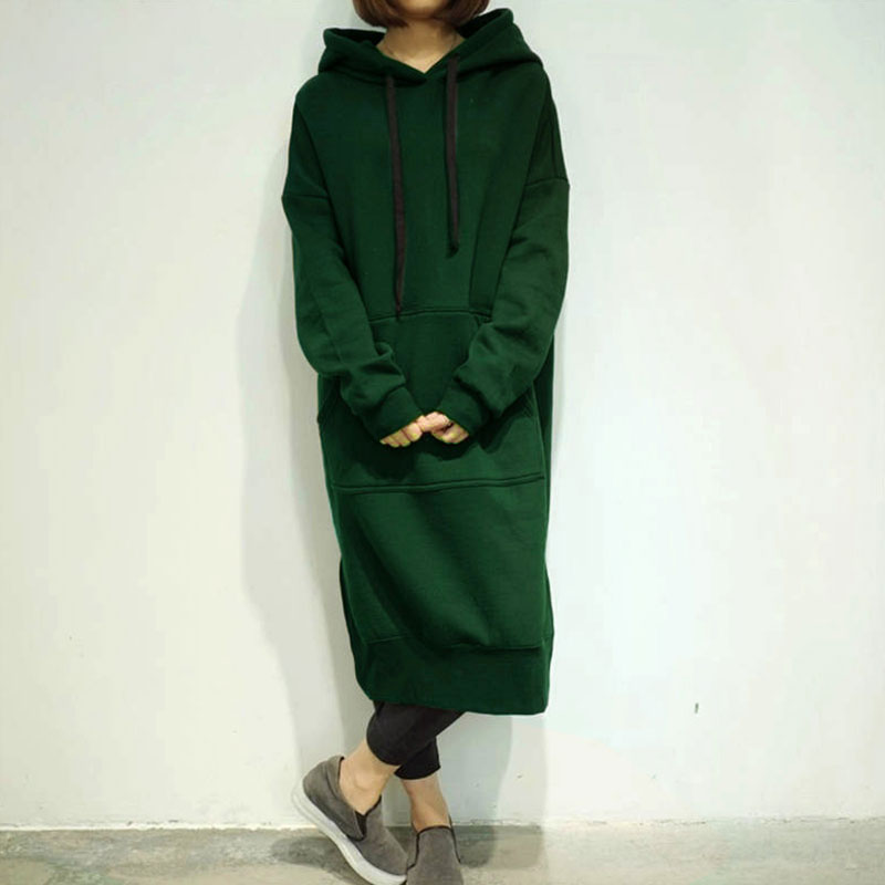 Women Long Sleeve Hooded Sweatshirt-Style Casual Dress