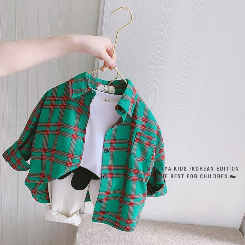 Children Kids Toddlers Boys Plaid Long-Sleeved Shirt
