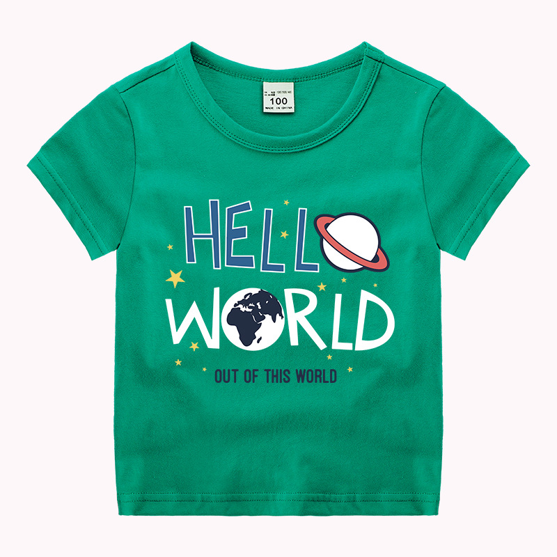 Boys Basic Round Neck Short Sleeve Cartoon Star Letter Pattern T-Shirt