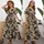 Women Plus Size Casual Floral Print V Neck Short Sleeve Loose Maxi Dress