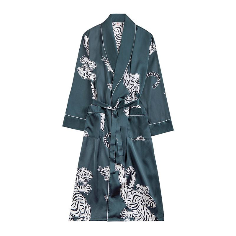 Men Tiger Printed Long Sleeves Belted Robe