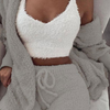 S-3XL 3 Pcs/Sets Solid Tank Top Long-Sleeve Coat And Shorts Plush Set