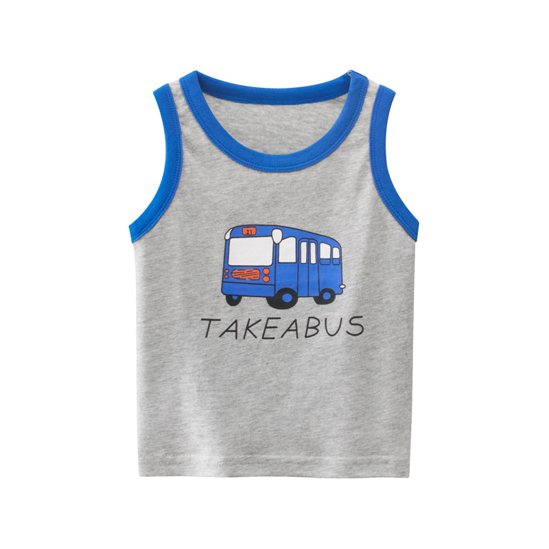 Kids Boys Basic Cute Cartoon Car Rocket Pattern Round Neck Sleeveless Casual Vest
