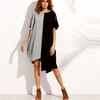 Women Fashion Round Collar Short-Sleeve Color Blocking Irregular Hem Midi Dress