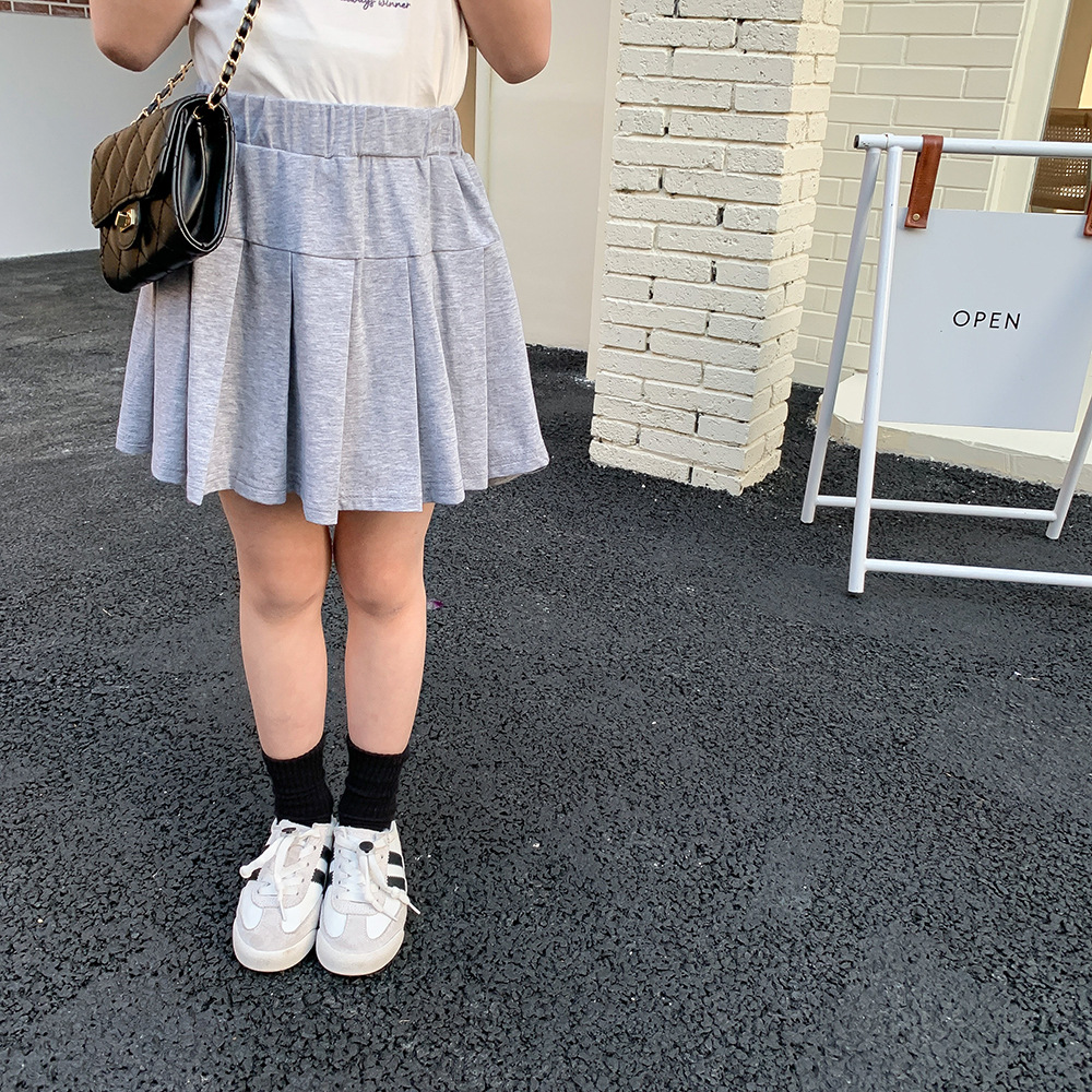 Kids Girls Simple Solid Color Elastic Pleated Skirt