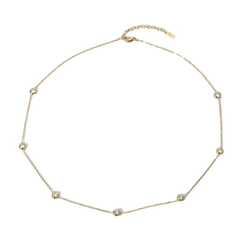 Women'S 14K Gold Plated Stainless Steel Metal Zircon Pendant Necklace