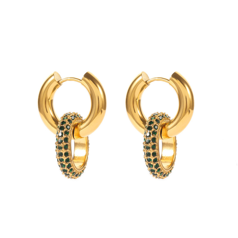 Women'S Fashion Gold Green Zirconium Micro Inlaid Oval Detachable Earrings